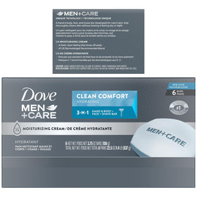 Dove Men+Care Clean Comfort bar lather forms on hand for gentle cleansing.