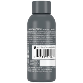 Closeup of Dove Men+Care Clean Comfort label highlighting 24-hour moisture