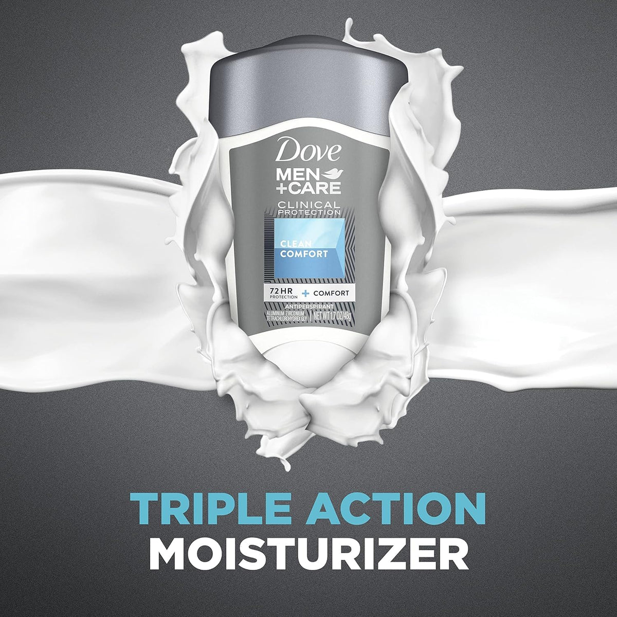 Dove Men+Care Clinical Protection texture close-up shows smooth glide.