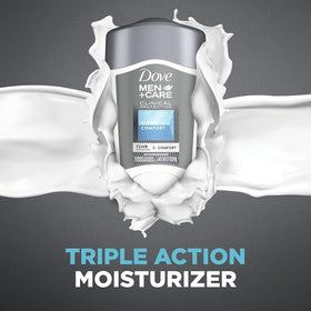 Dove Men+Care Clinical Protection texture close-up shows smooth glide.