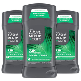 Dove Men+Care Coastal Cedar 3-pack front view showing all-day protection