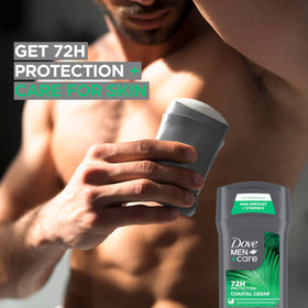 Swiping the Coast Cedar deodorant stick for smooth application