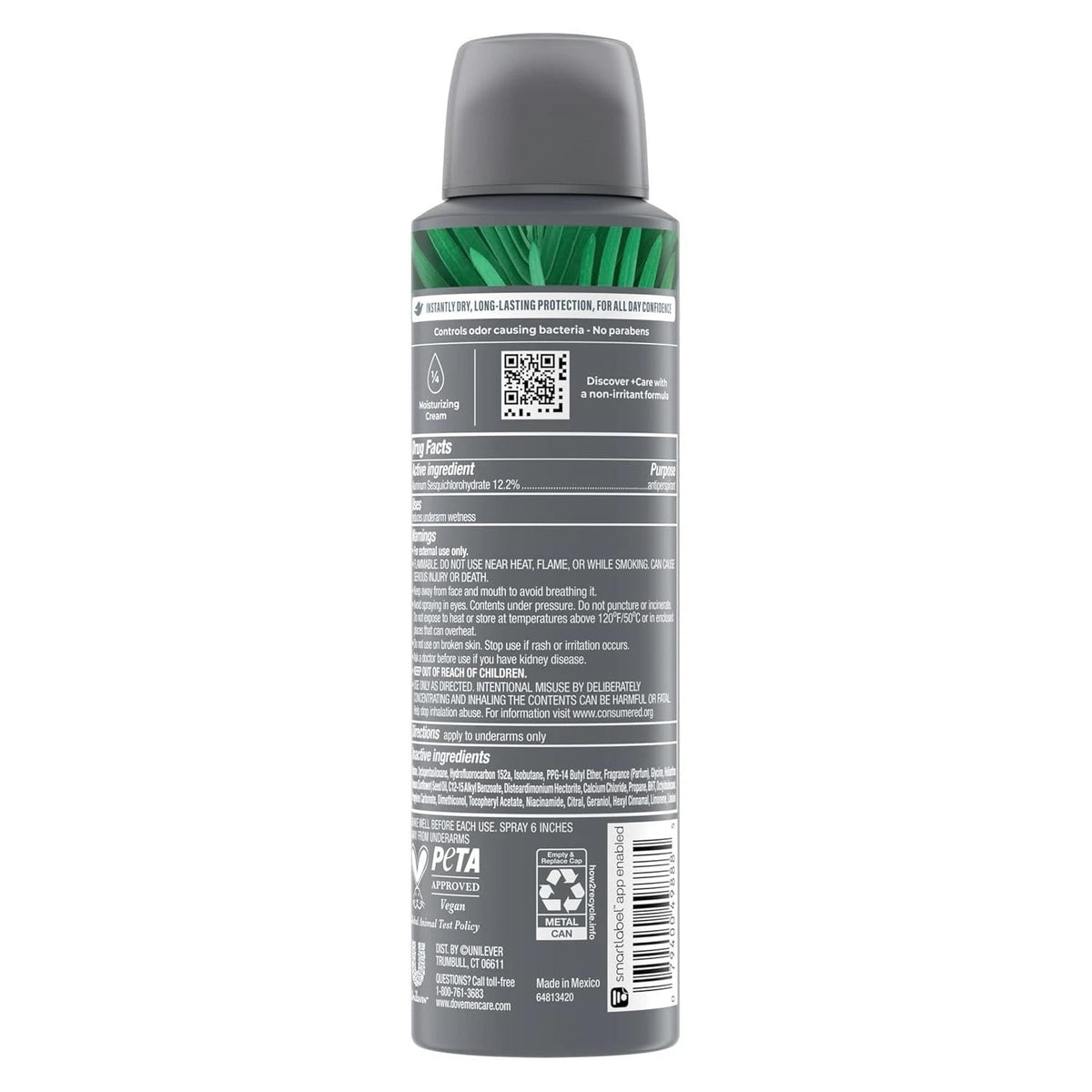 Dove Men+Care Coastal Cedar dry spray in use, demonstrating quick dry-down and odor protection.