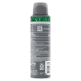 Dove Men+Care Coastal Cedar dry spray in use, demonstrating quick dry-down and odor protection.