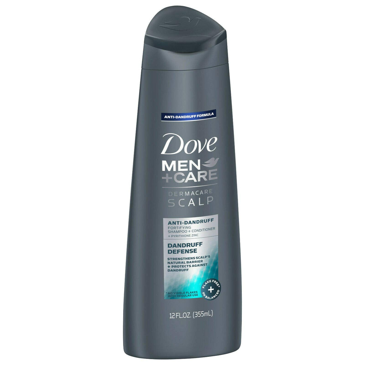 Dove Men+Care Dermacare bottle showing dandruff defense for a healthier scalp.