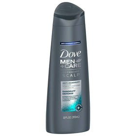 Dove Men+Care Dermacare bottle showing dandruff defense for a healthier scalp.