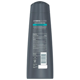 Dove Men+Care Dermacare label close-up highlighting zinc-based dandruff defense.