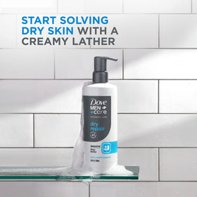 Dove Men+Care dry repair lather delivering rich cleansing foam