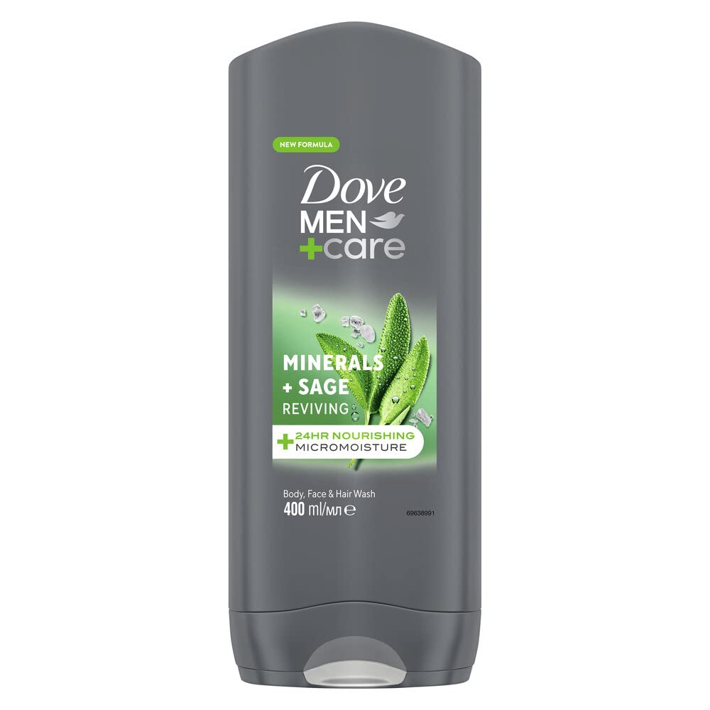 Dove Men+Care Elements Minerals and Sage bottle being poured for a refreshing cleanse