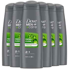 Dove Men+Care Fortifying 2-in-1 shampoo bottle with refreshing cleanse for active days