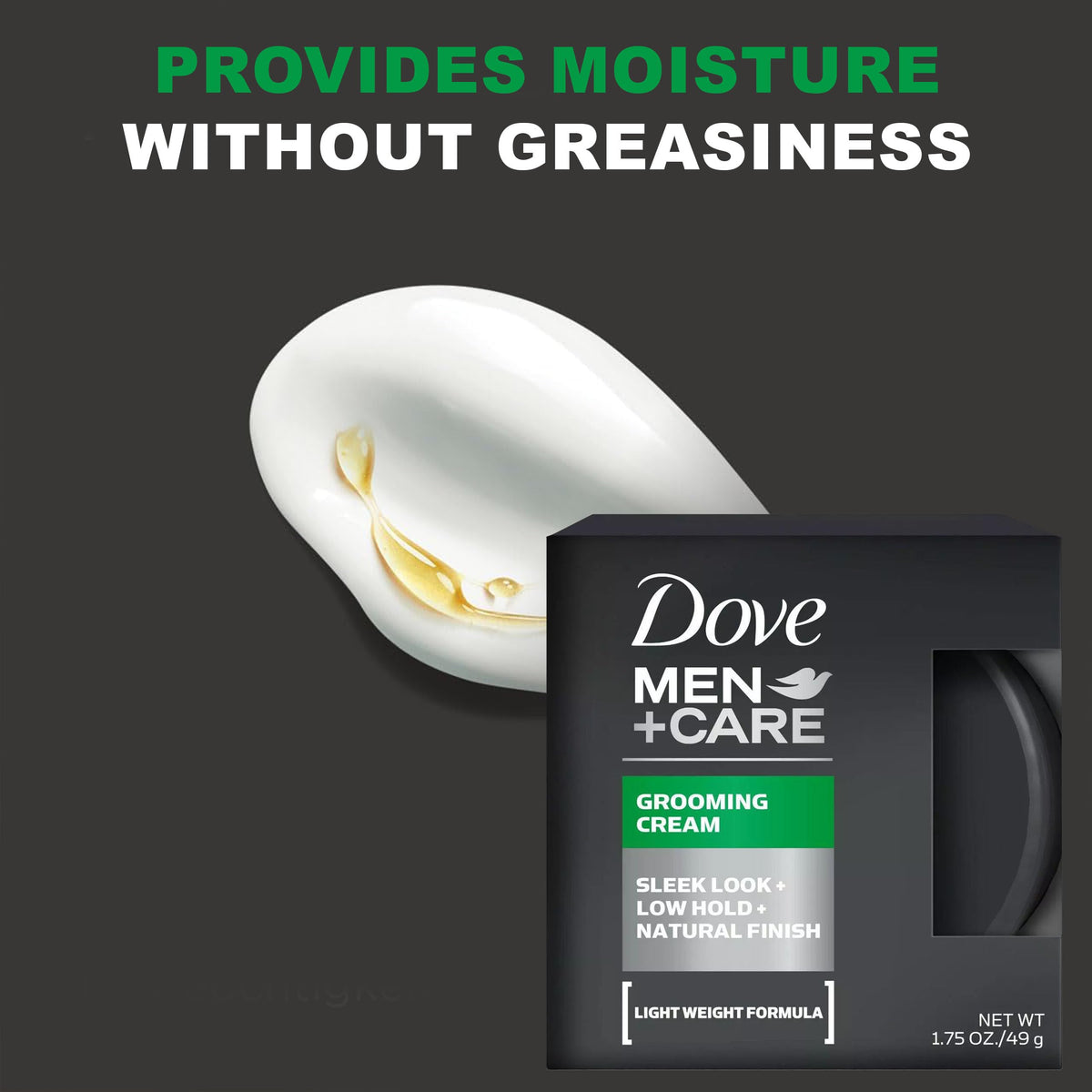 Dove Men+Care Grooming Cream pack on bathroom counter setup.