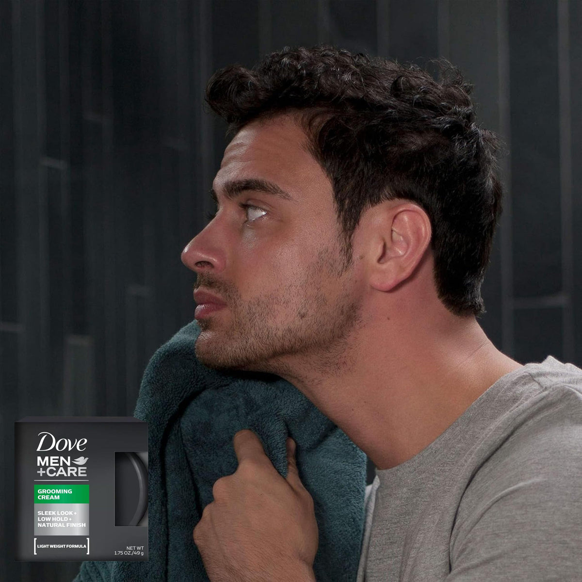 Dove Men+Care Grooming Cream on hair with natural texture.