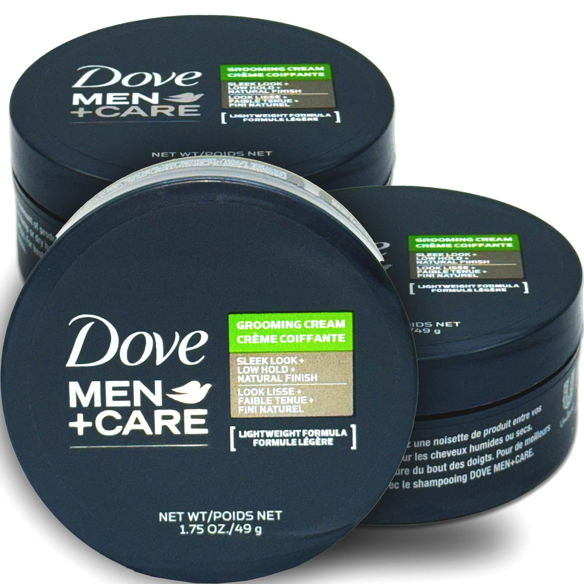 Dove Men+Care Grooming Cream pack shows lightweight hold for natural styling.
