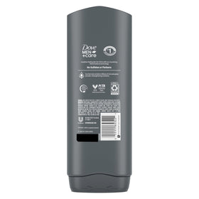 Dove Men+Care Purifying Charcoal Clay bottle pour reveals rich lather.