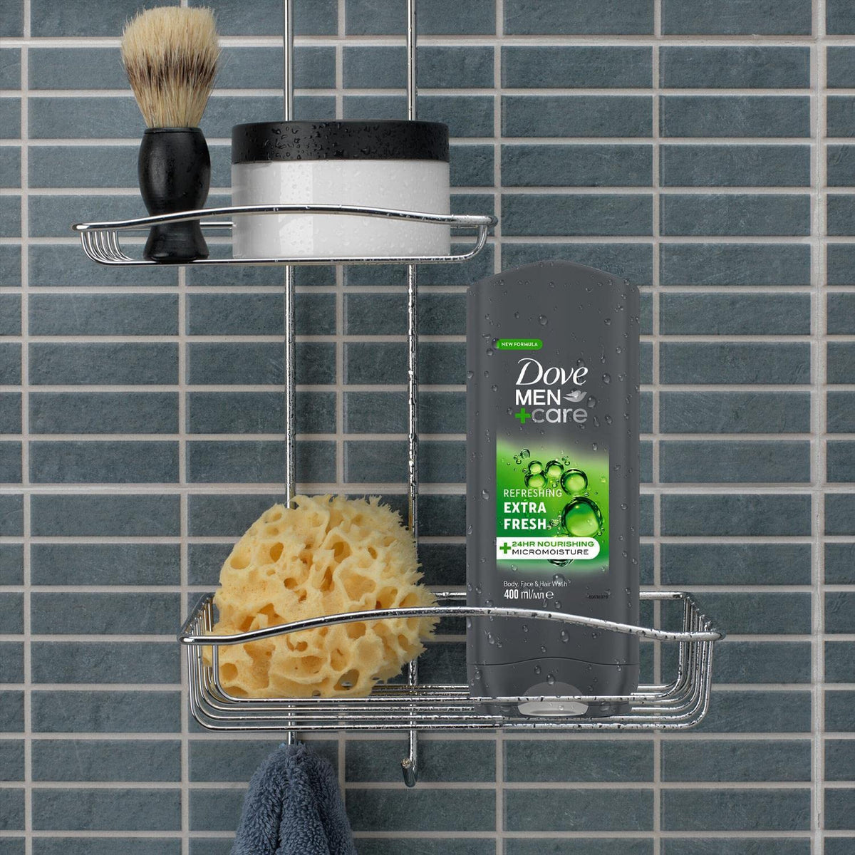 Dove Men+Care Refreshing masculine lather demonstrates refreshing cleansing experience.