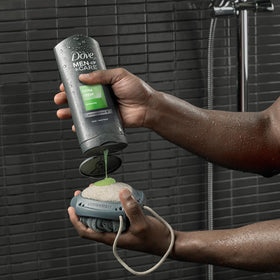 Dove Men+Care Refreshing moisture technology label highlights long-lasting skin comfort.