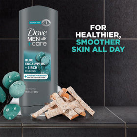 Shower scene featuring the Dove Men+Care kit in blue tones for quick refresh