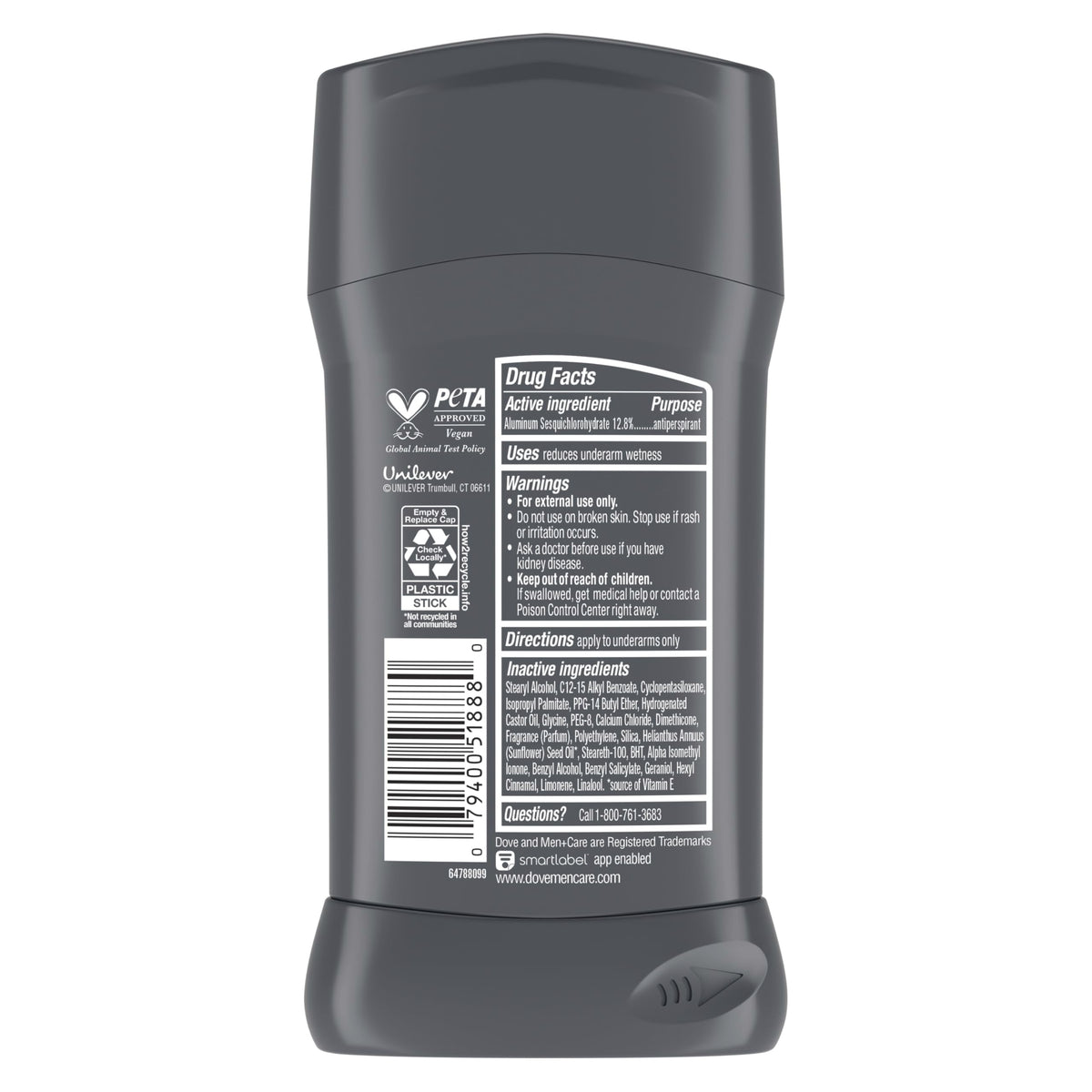 DOVE MEN+CARE Sport Fresh deodorant stick in application pose highlighting 72-hour odor defense.