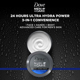 Dove Men+Care Ultra Hydra Cream non-greasy finish on skin.