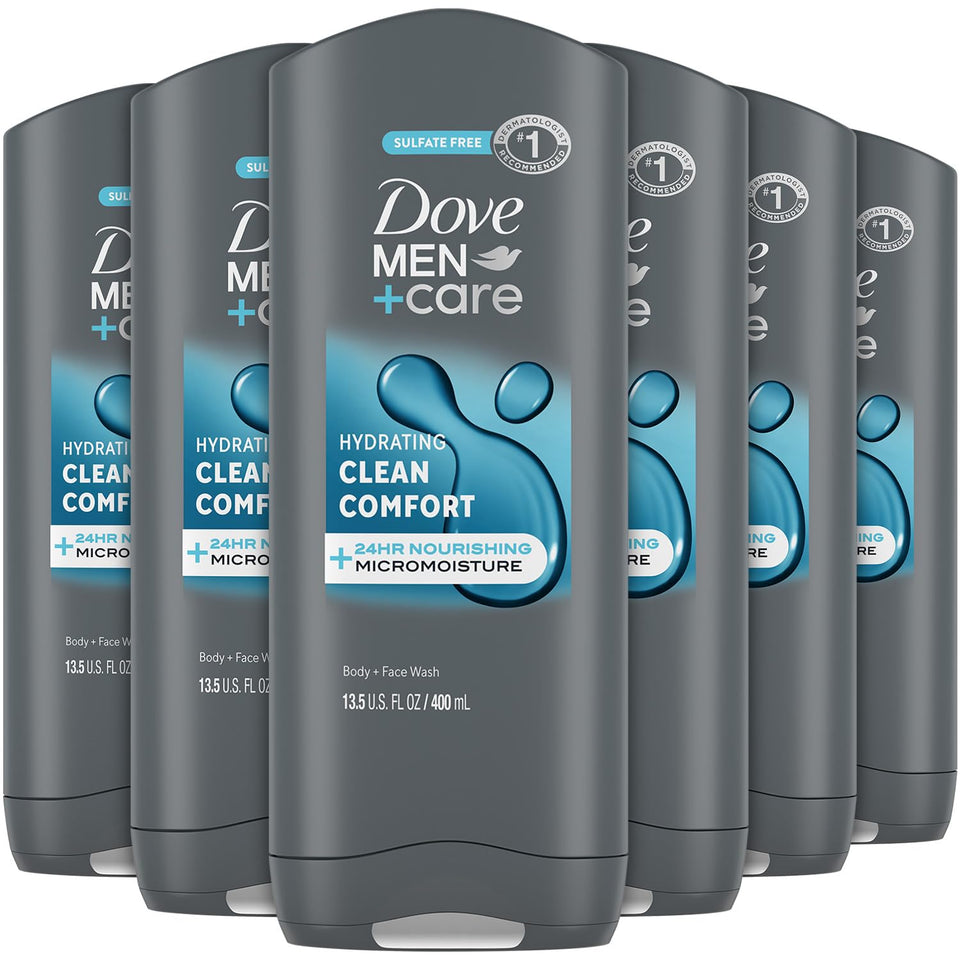 Dove Men+Care Clean Comfort bottle for daily hydration.