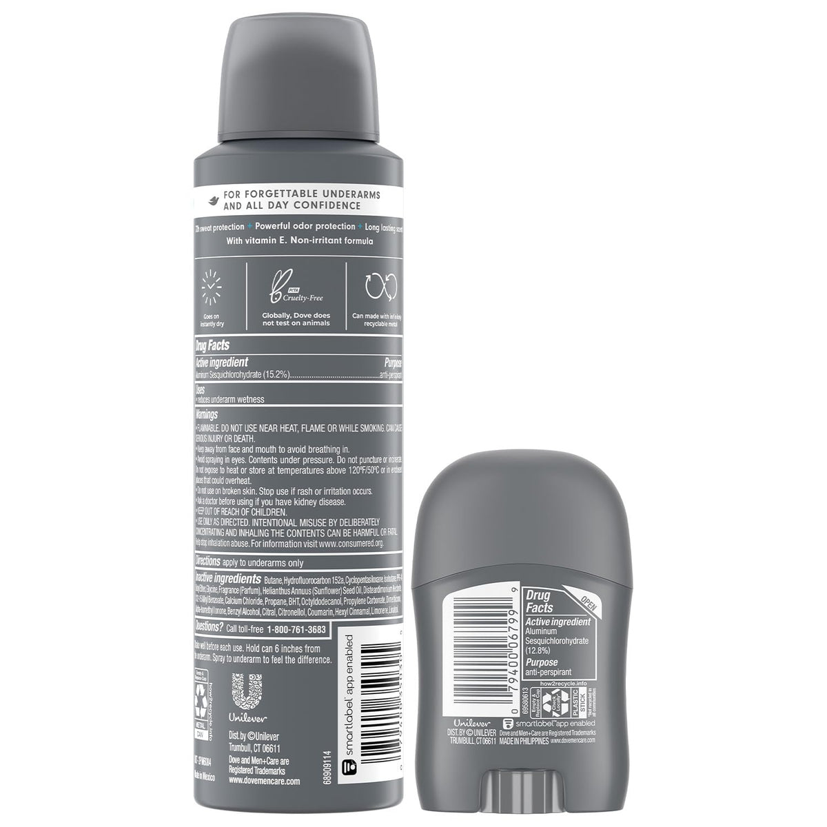 Dove Men+Care dry spray mist on arm showcases quick-dry application