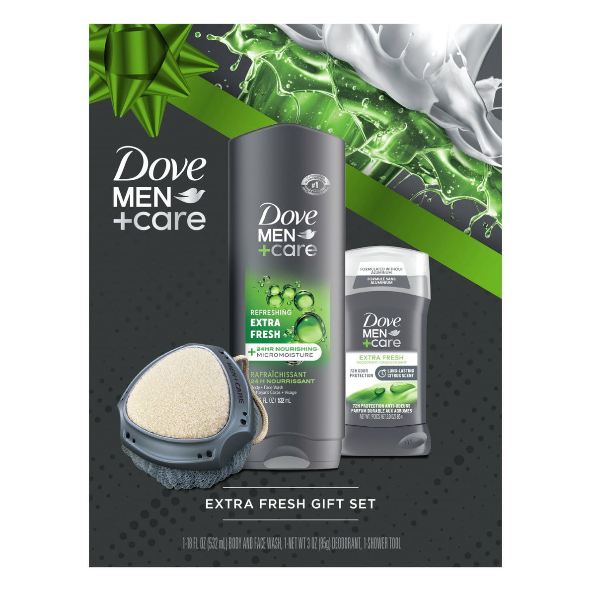 Dove Men+Care face and body wash bottle for daily hydration.