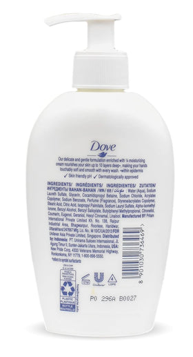 Dove label close-up highlights all skin types-friendly formula