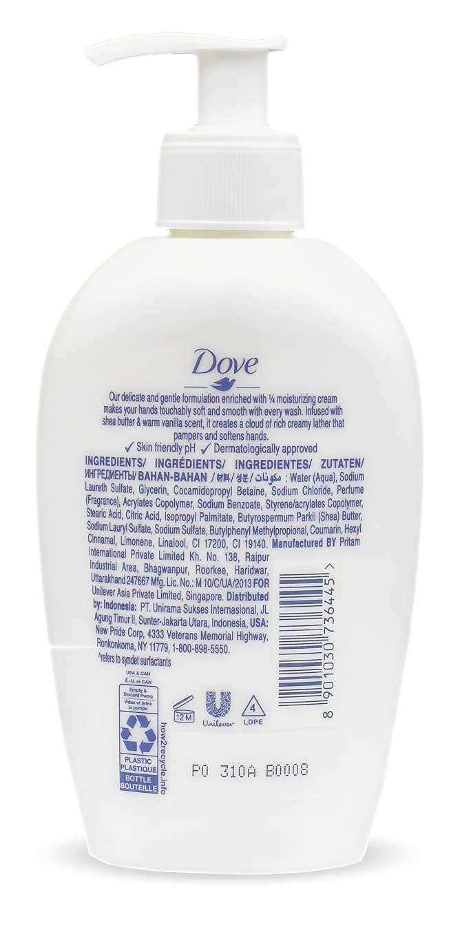 Dove packaging shows 250 ml international version bottle