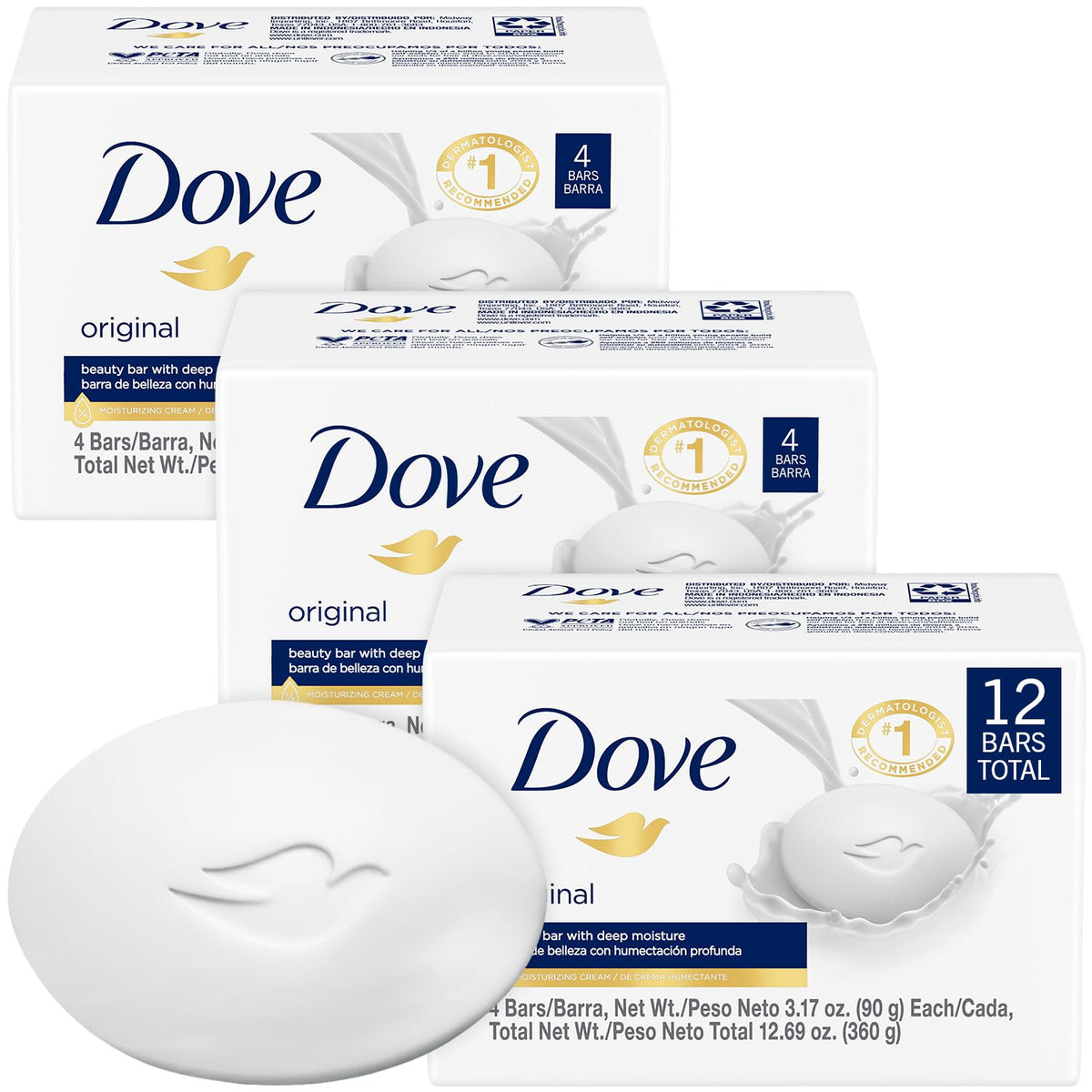 Dove Original Beauty Bar multipurpose use for face, body, and hands with hydrating cream.