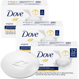 Dove Original Beauty Bar multipurpose use for face, body, and hands with hydrating cream.