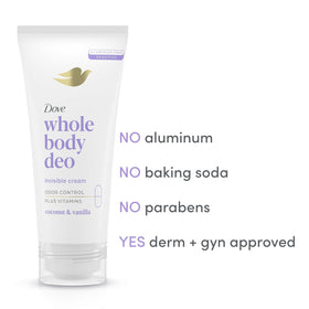Packaging shows Dove Whole Body Deo pack of two 2.5 oz tubes
