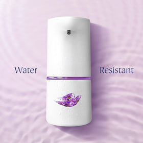 Dove packaging highlights refill compatibility with a water-resistant dispenser.
