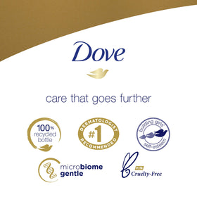 Dove cruelty-free packaging with PETA-certified symbol.