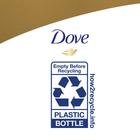 Dove packaging shown as 100% recycled plastic bottle.