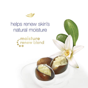 Hand applying Dove body wash with warm vanilla aroma on dry skin.