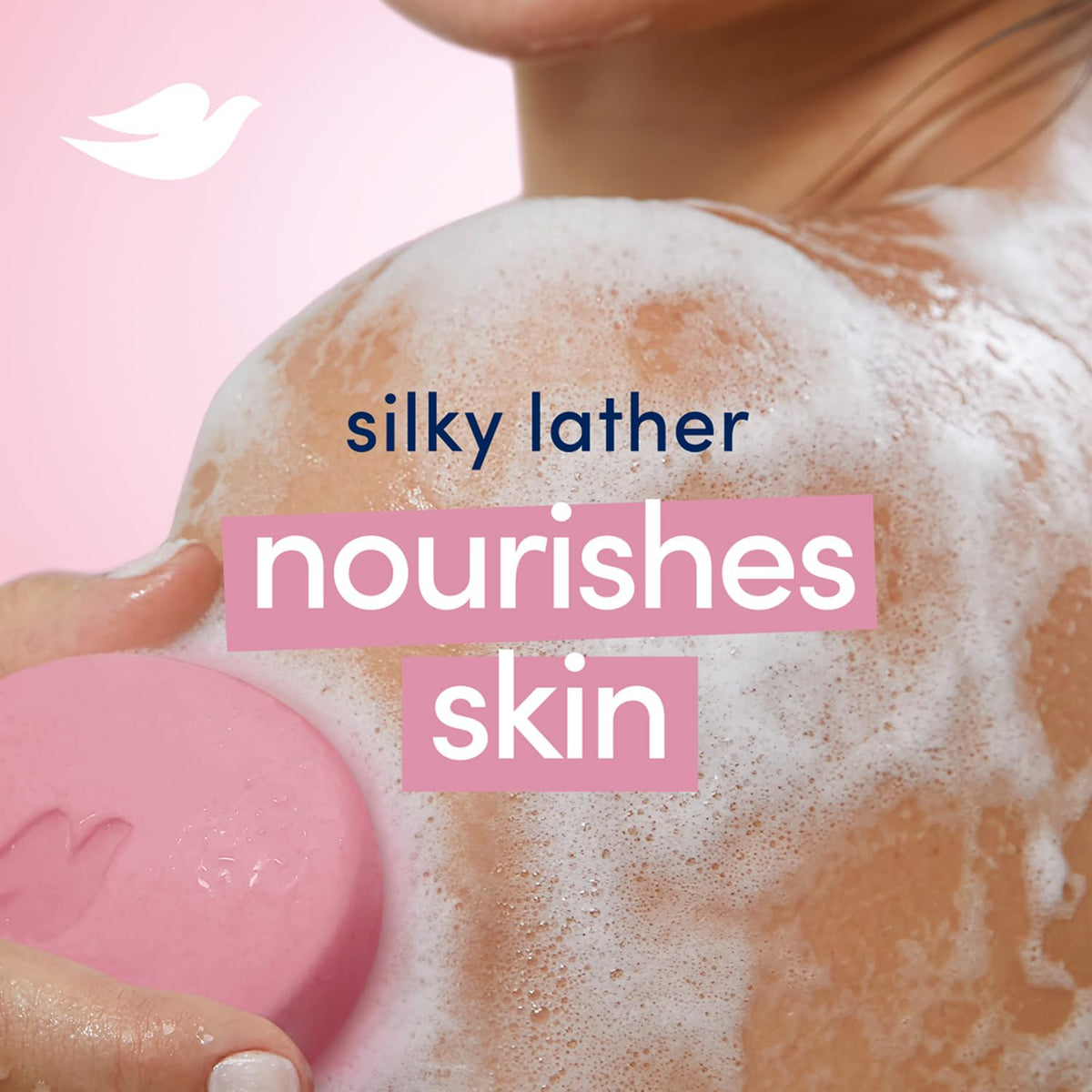 Dove Pink Beauty Bar soap foam, gentle cleansing for skin