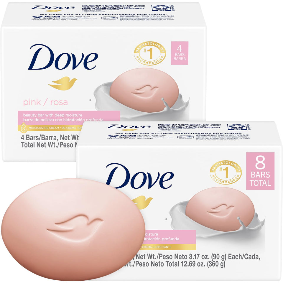 Dove Pink Beauty Bar 2-pack front view, gentle hydration with moisturizer
