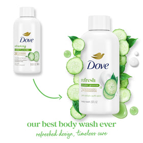 Close up of MicroMoisture droplets on Dove body wash for lasting hydration.