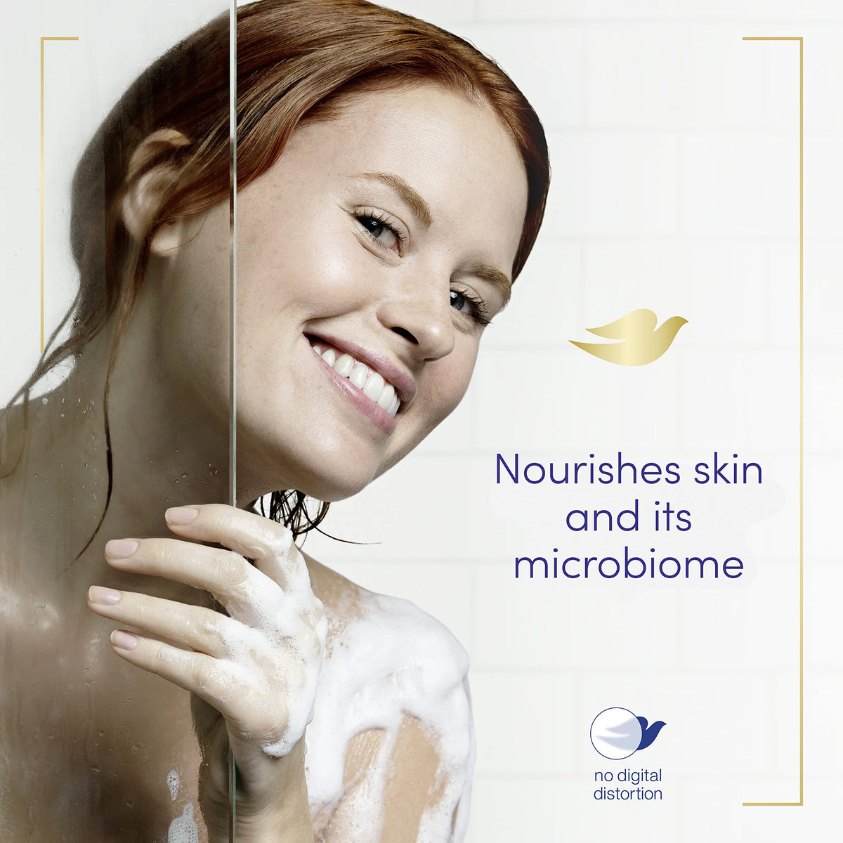 Dove Restoring creamy lather closeup highlights gentle cleansing without stripping moisture.