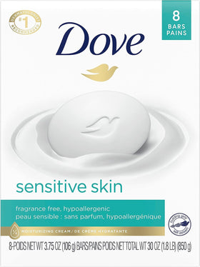 Dove Sensitive Skin Beauty Bar unscented 4oz front view with creamy lather