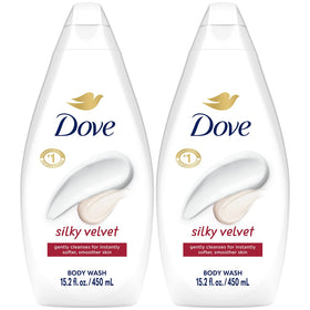 Dove Silky Velvet Body Wash 2-pack front view showing moisturizing cleanse.