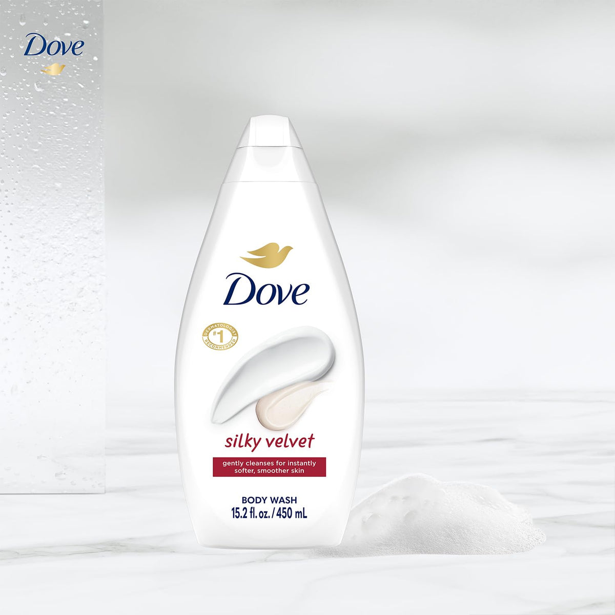 Dove Silky Velvet in shower scene suggesting a pampering daily cleanse.