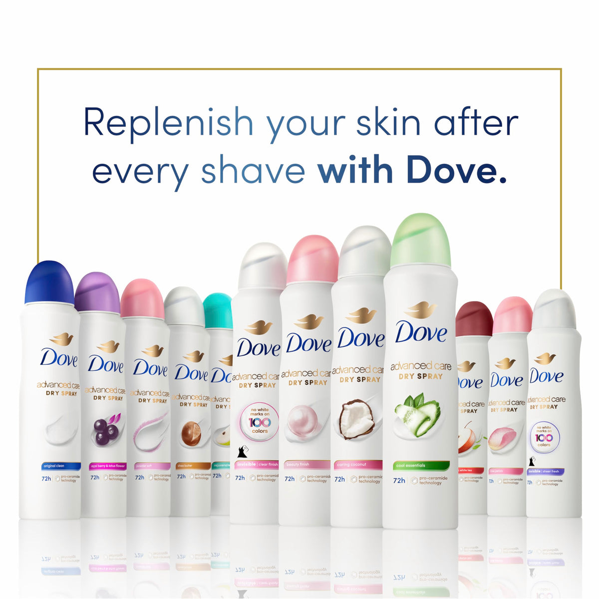 Dove Skin barrier care packaging highlights shaving recovery benefits.