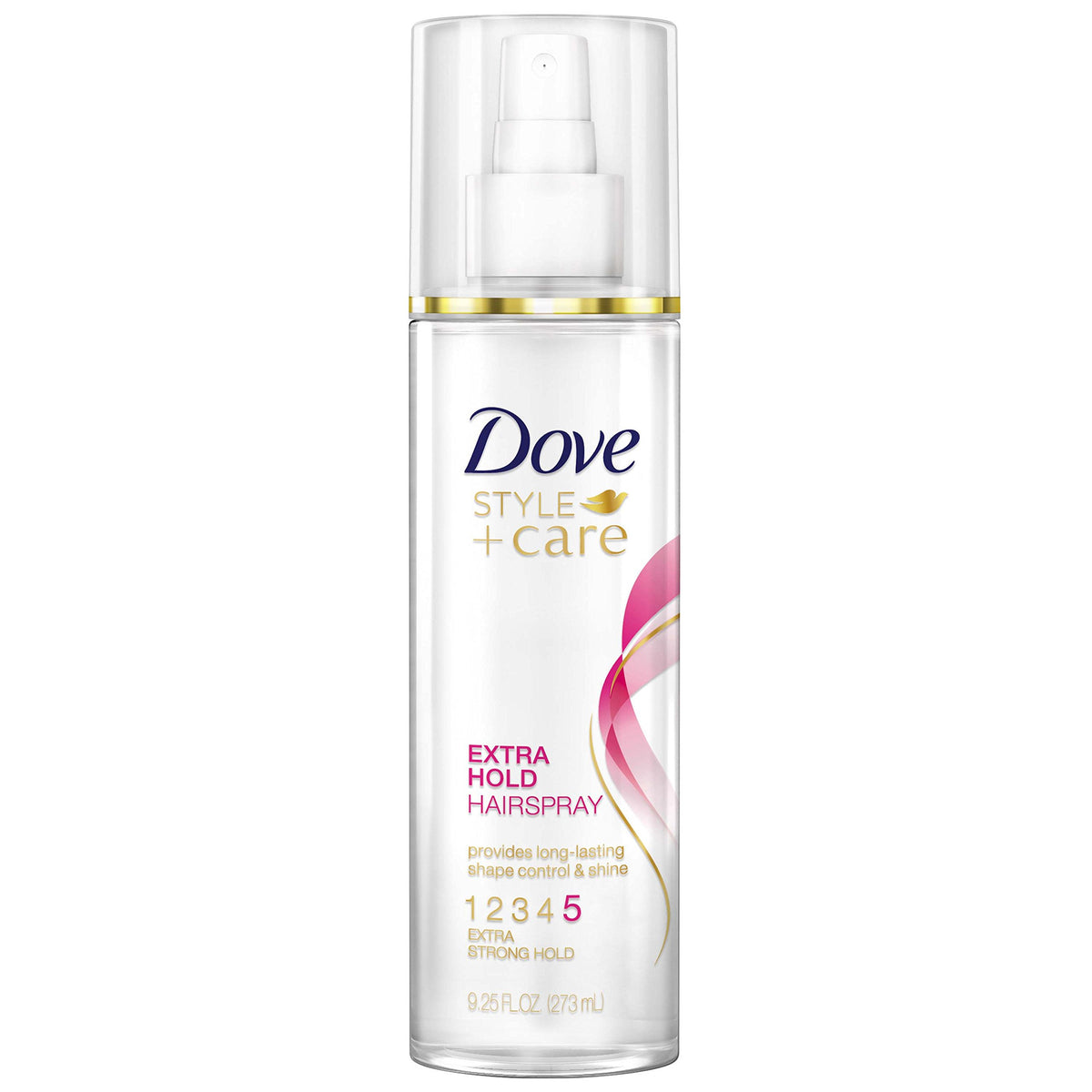 Dove Style+Care Extra Hold Hairspray bottle for lasting hold and frizz control.