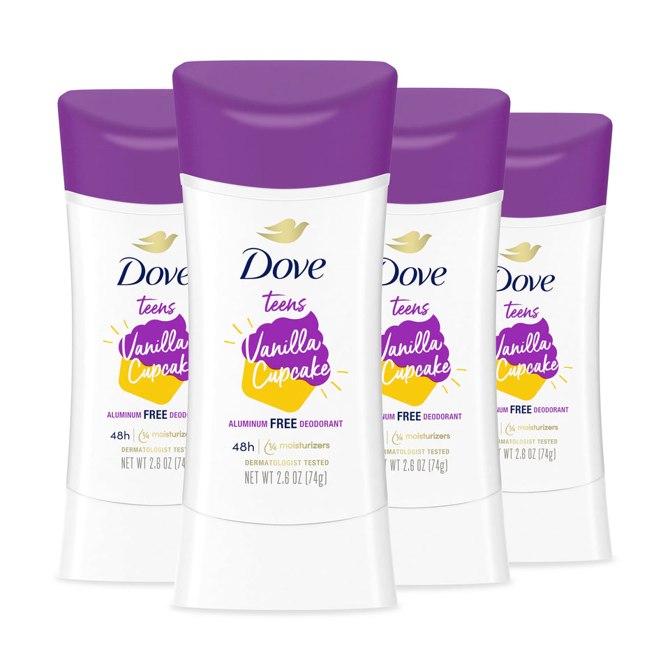 Dove Teens Vanilla Cupcake Deodorant Stick provides soft underarm skin and lasting fragrance.