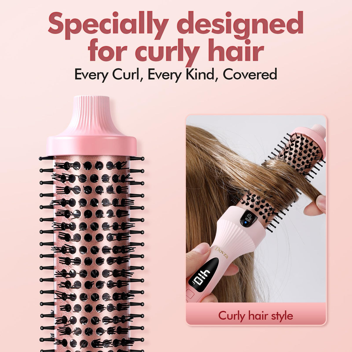 Dovza Blowout Boost dual PTC heaters speed up curling during brushing.