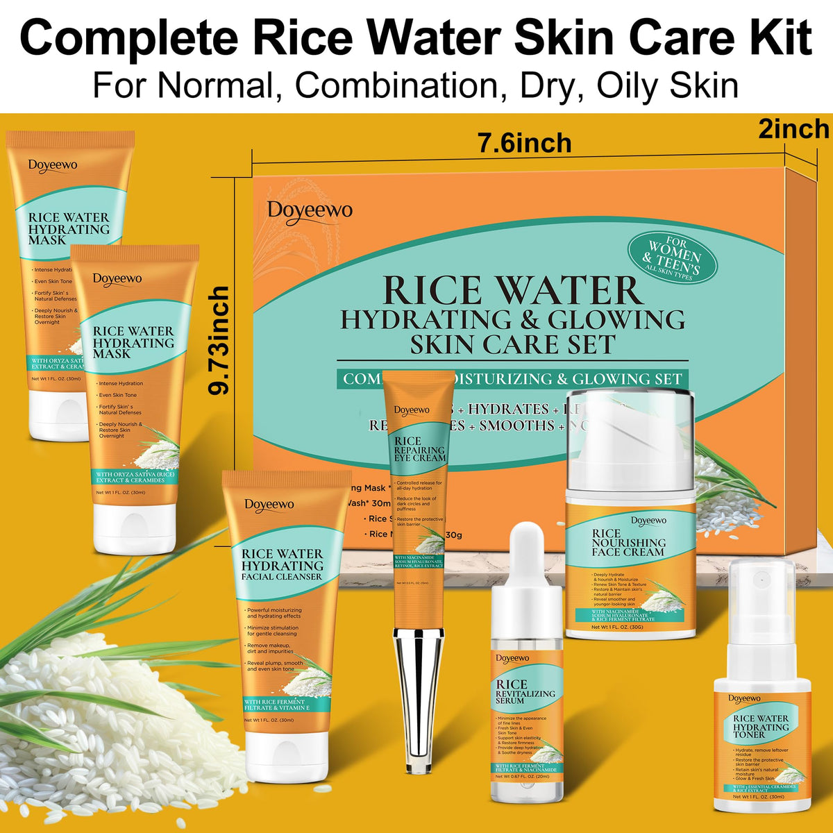 DOYEEWO Skin Care Set 7Pcs eye cream targets puffiness and dark circles.