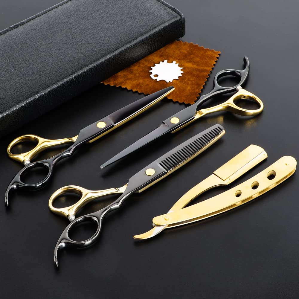 Dozmux black gold hairdressing scissors set for precise salon-level cuts.