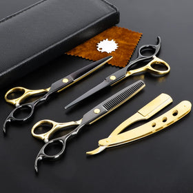 Dozmux black gold hairdressing scissors set for precise salon-level cuts.