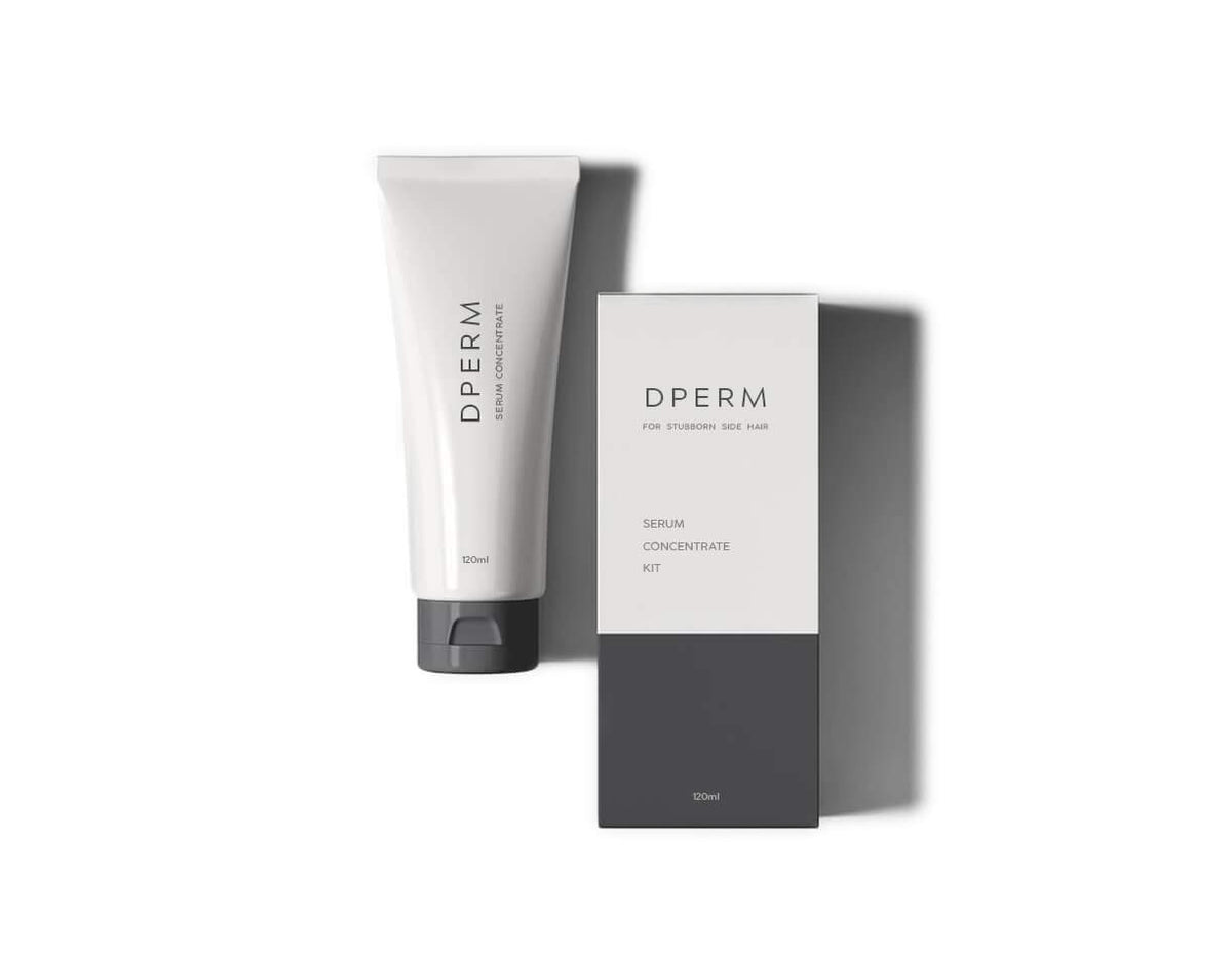 DPERM Down Perm serum bottle showing long-lasting hold for sleek hair